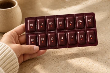 Luteal 14 blister card held in hand, fourteen numbered squares